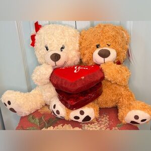 NEW Adorable Cream and Brown Teddy Bears with Heart perfect gift